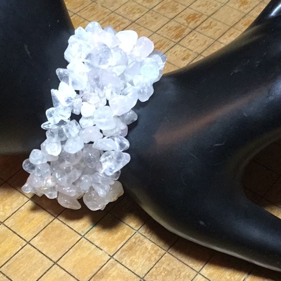 Semiprecious Stone Crystal Soft Pink Quartz 6”L x 1.25”W Elastic Bracelet EVC - Picture 2 of 9